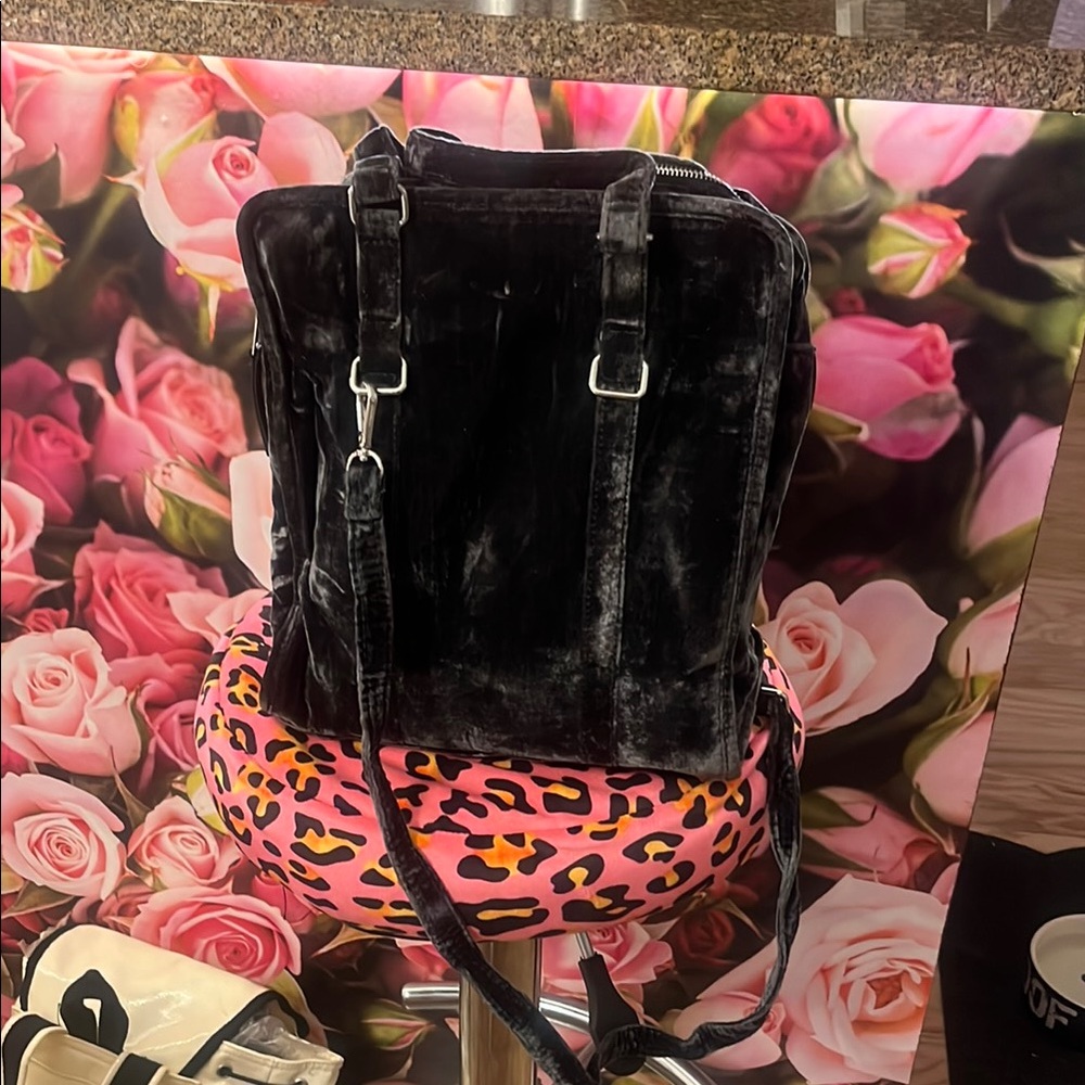 MNG by Mango Black Velvet Women's Small Tote/Crossbody Bag